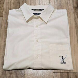 Vintage Nautica Button Down Short Sleeve Golf Shirt 4XL* Mens Sewn Atomic Logo